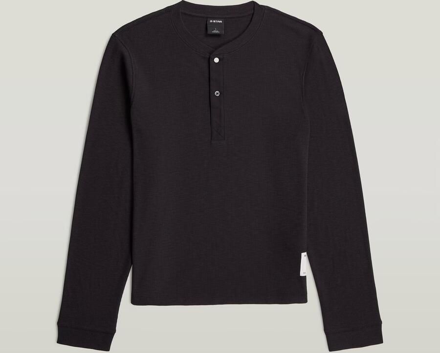 G-Star RAW Archival Slim Rib Henley met lange mouwen Zwart Heren