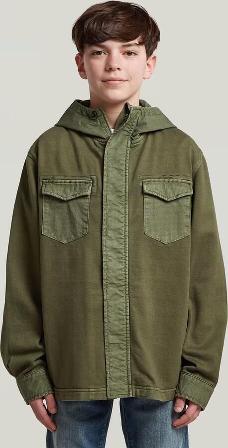 G-Star RAW Army Hooded Zip Overshirt voor jongens Groen jongens
