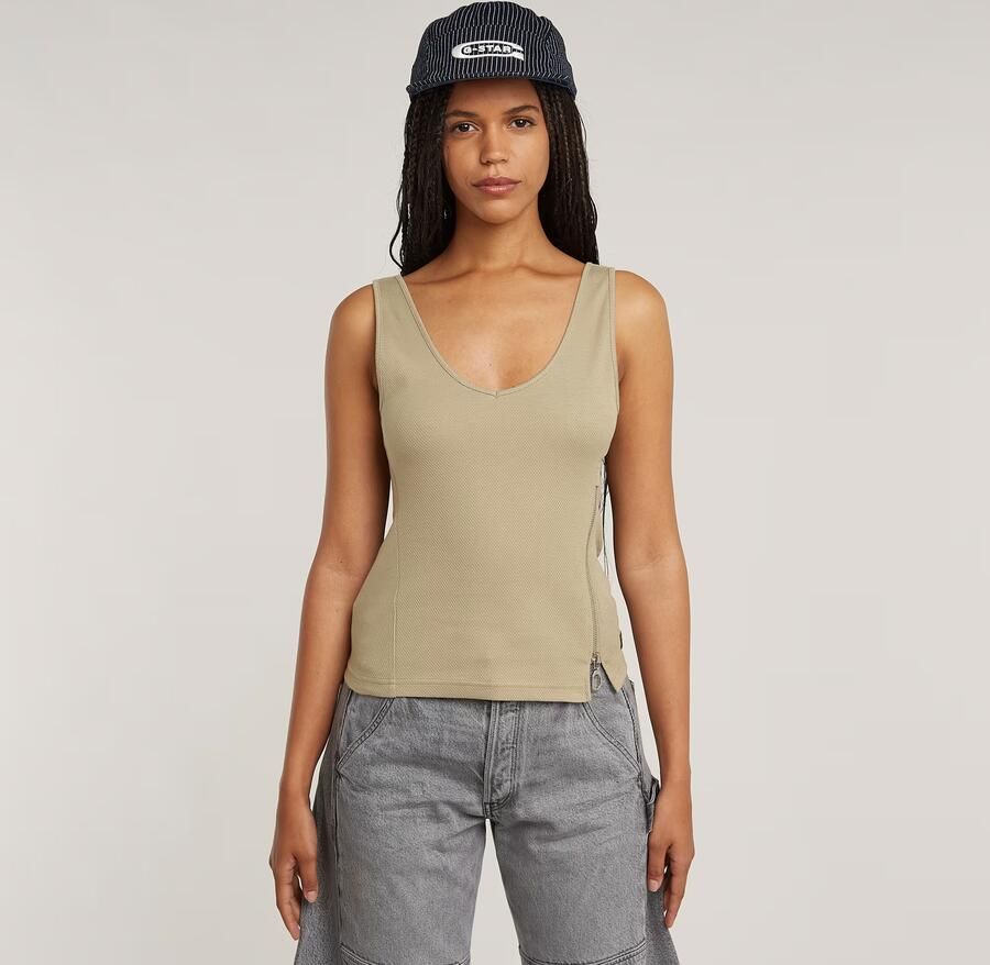 G-Star RAW Asymmetrical Zip Slim Tanktop Beige Dames - Foto 7