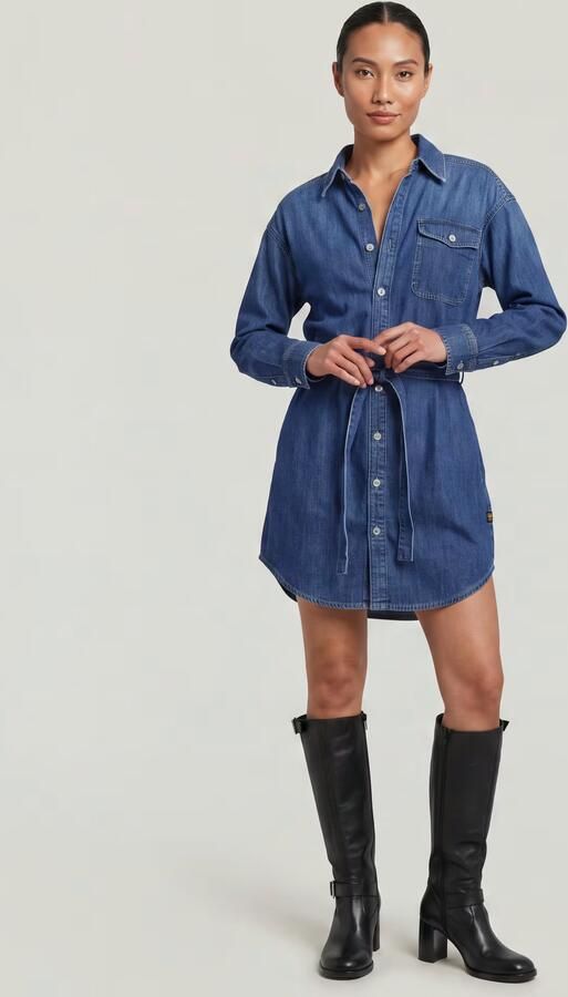 G-Star RAW Belted Overhemdjurk Donkerblauw Dames - Foto 7