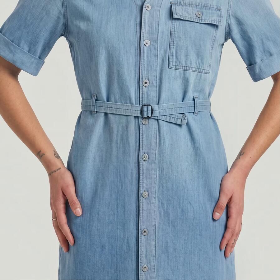 G-Star RAW Belted Overhemdjurk Lichtblauw Dames - Foto 2