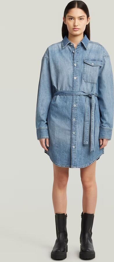 G-Star RAW Belted Overhemdjurk Midden blauw Dames