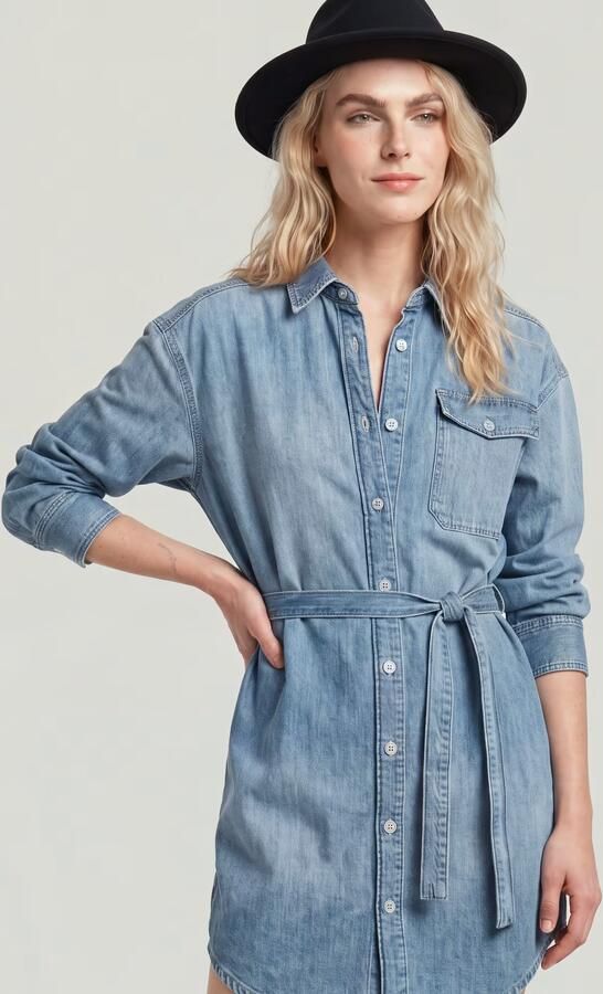 G-Star RAW Belted Overhemdjurk Midden blauw Dames - Foto 5