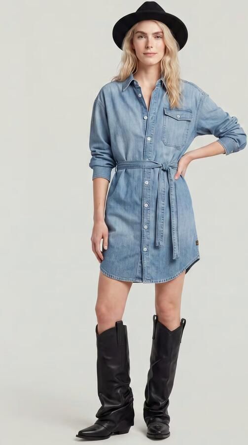 G-Star RAW Belted Overhemdjurk Midden blauw Dames - Foto 6