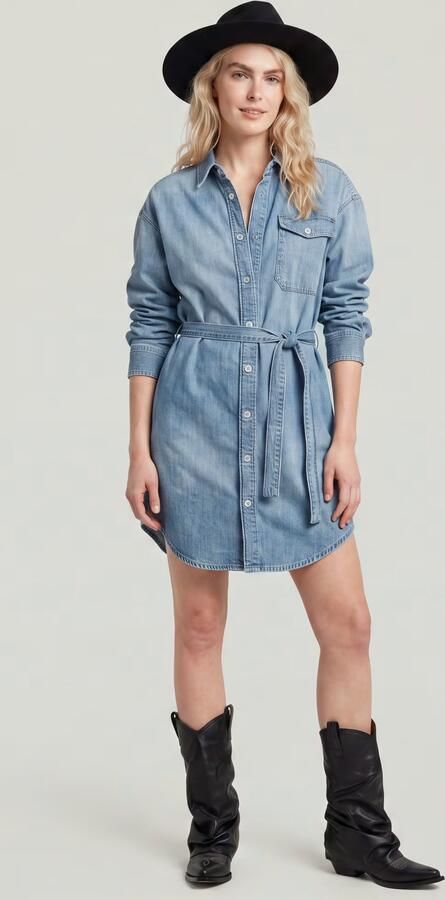 G-Star RAW Belted Overhemdjurk Midden blauw Dames - Foto 6