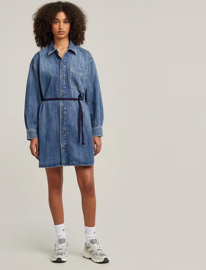 G-Star RAW Belted Oversized Spijkerjurk Midden blauw Dames - Foto 7