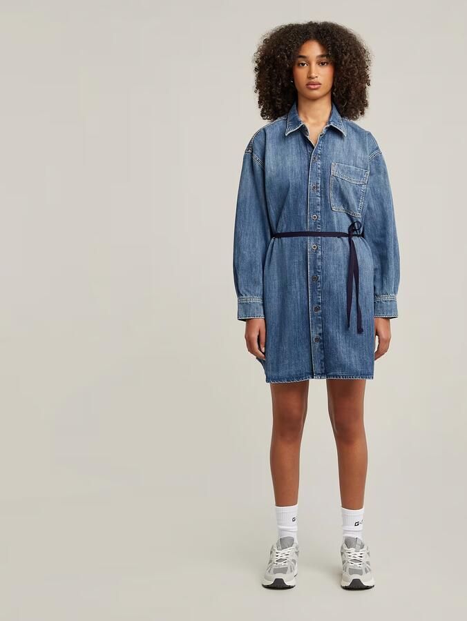 G-Star RAW Belted Oversized Spijkerjurk Midden blauw Dames - Foto 6