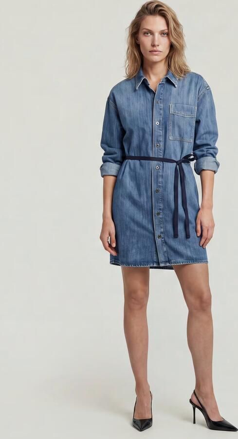 G-Star RAW Belted Oversized Spijkerjurk Midden blauw Dames - Foto 6