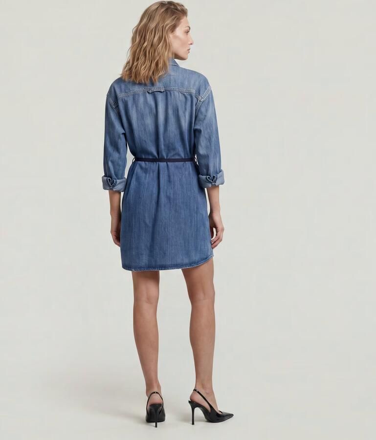 G-Star RAW Belted Oversized Spijkerjurk Midden blauw Dames - Foto 4