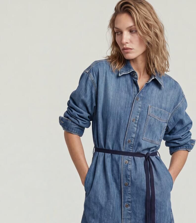 G-Star RAW Belted Oversized Spijkerjurk Midden blauw Dames - Foto 3