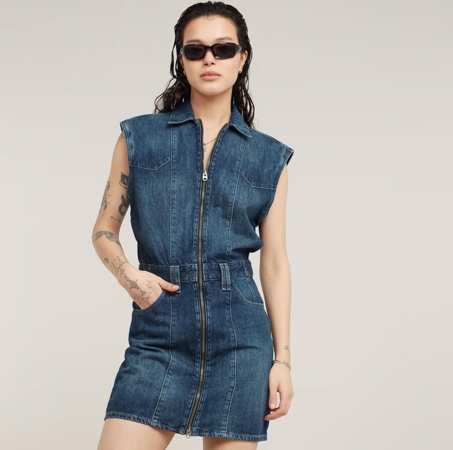 G-Star RAW Biker Jurk Donkerblauw Dames - Foto 4