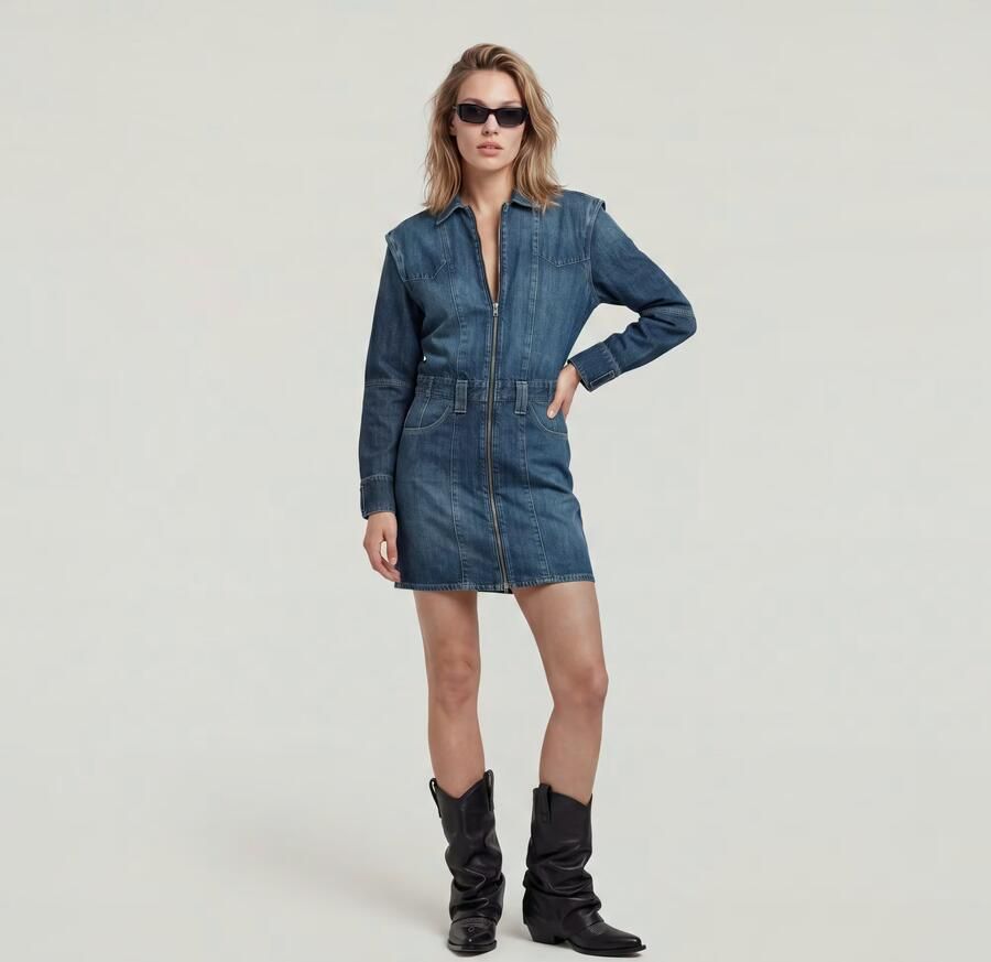 G-Star RAW Biker Jurk Donkerblauw Dames - Foto 3