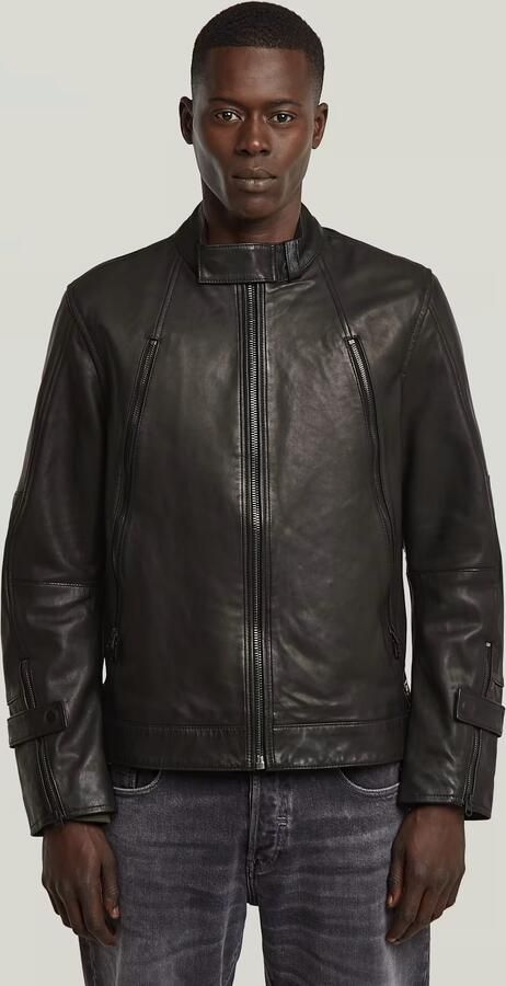 G-Star Raw Bikerjack van schapenleer met opstaande kraag