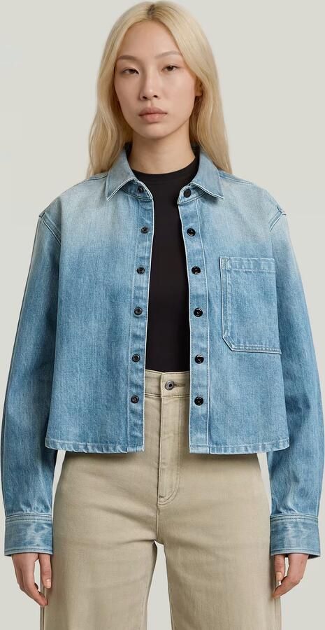 G-Star RAW Boxy Relaxed 1-Pocket Overshirt Midden blauw Dames