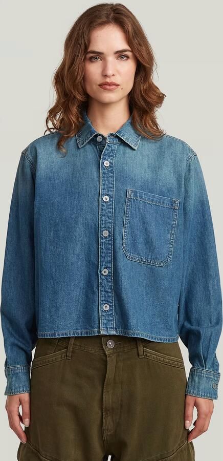 G-Star RAW Boxy Relaxed One-Pocket Overhemd Midden blauw Dames