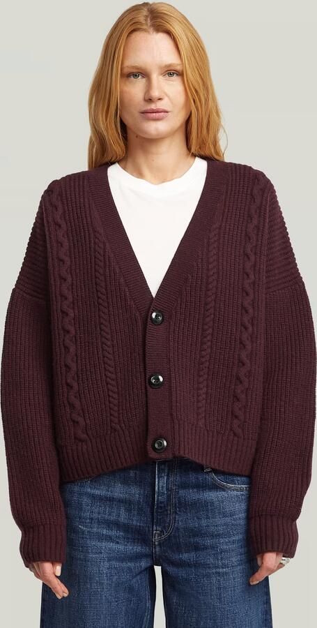 G-Star RAW Cable Cropped Gebreid Vest Rood Dames