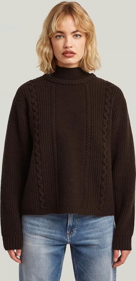 G-Star RAW Cable Double Collar Gebreide Trui Bruin Dames