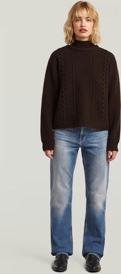G-Star RAW Cable Double Collar Gebreide Trui Bruin Dames - Foto 7