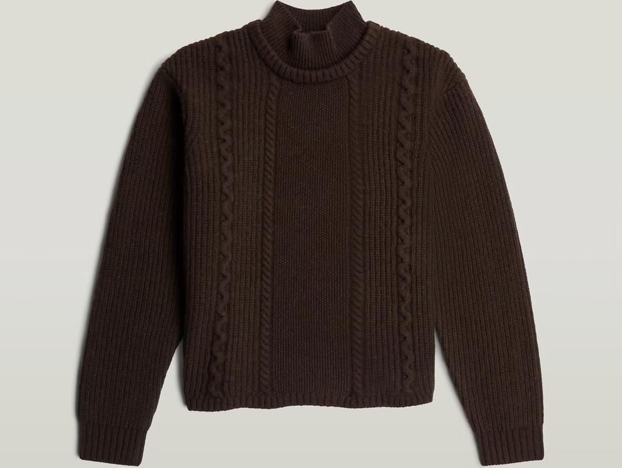 G-Star RAW Cable Double Collar Gebreide Trui Bruin Dames - Foto 4