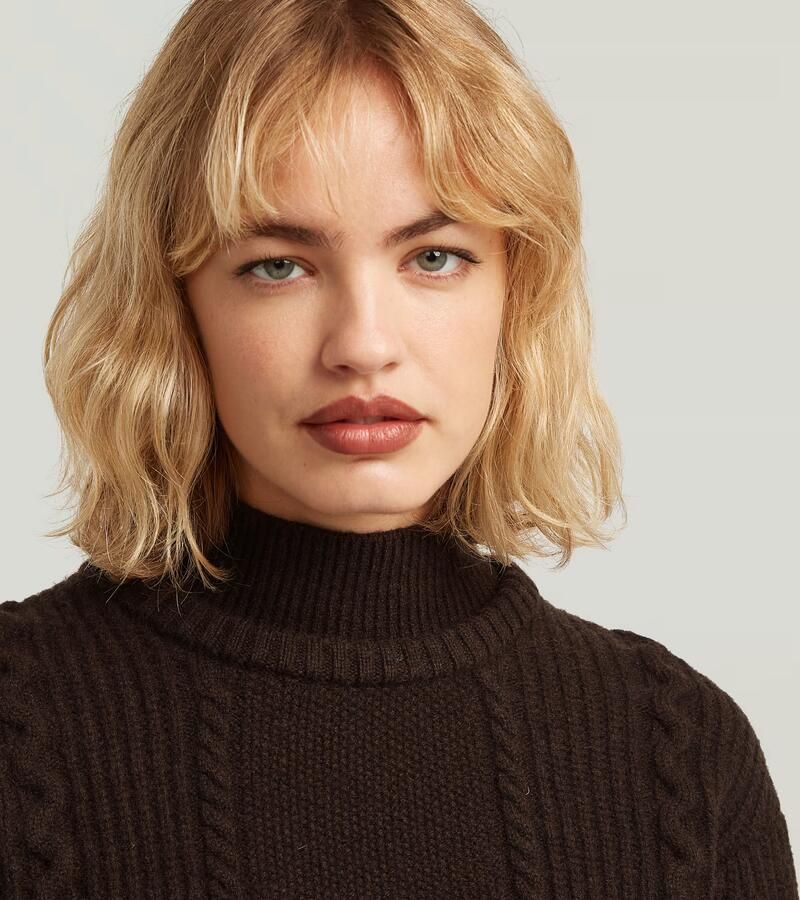 G-Star RAW Cable Double Collar Gebreide Trui Bruin Dames - Foto 3