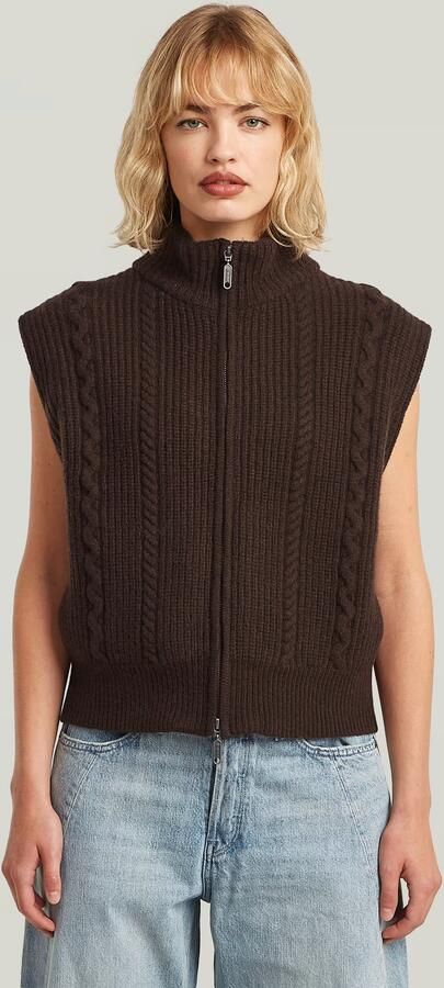 G-Star RAW Cable Full Zip Gebreid Vest Bruin Dames
