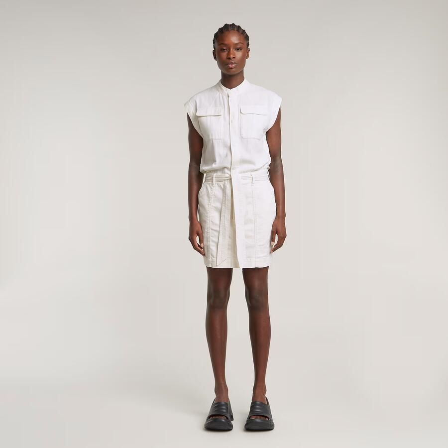 G-Star RAW Cap Sleeve Pocket Jurk Wit Dames
