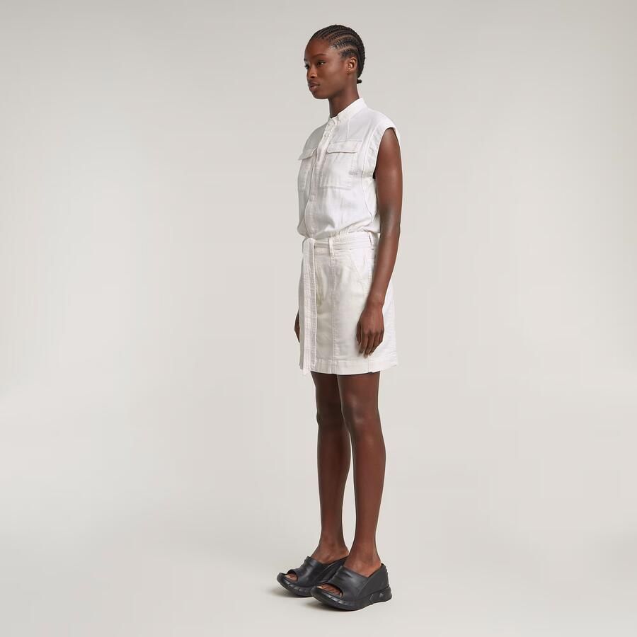 G-Star RAW Cap Sleeve Pocket Jurk Wit Dames - Foto 2