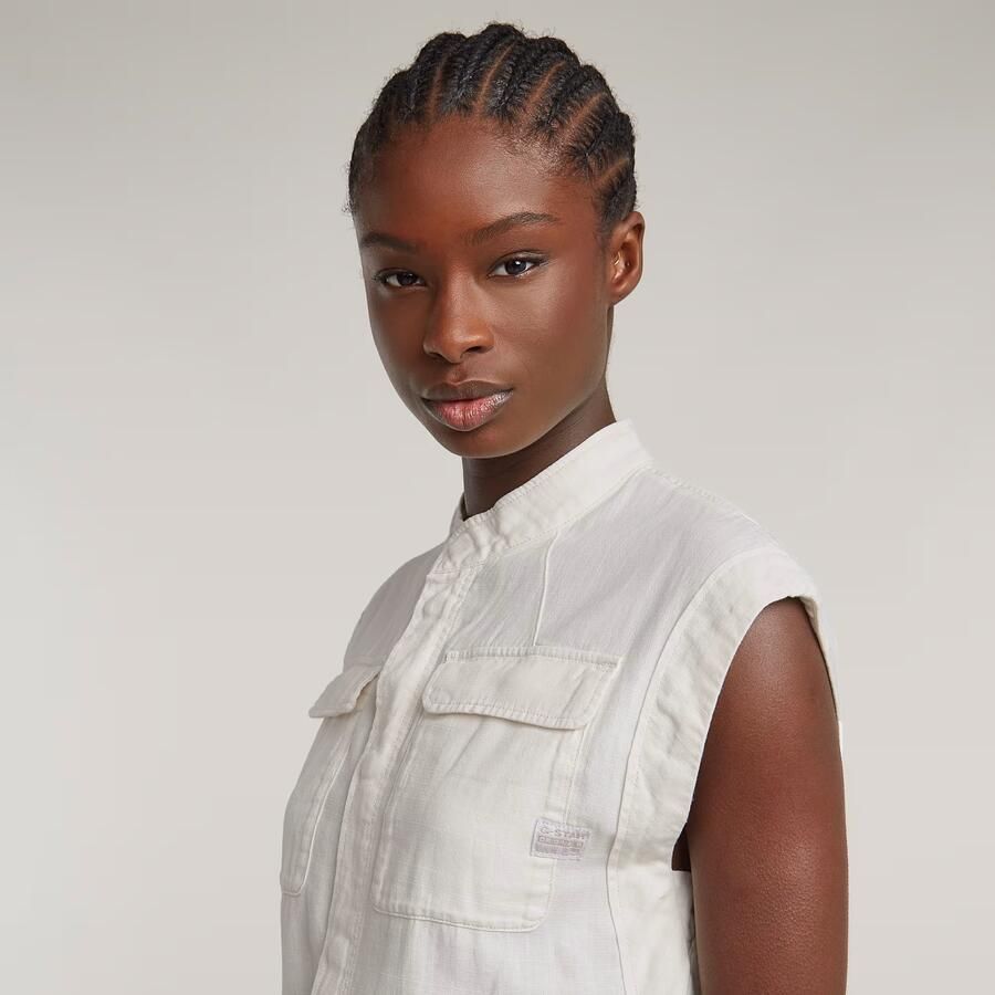 G-Star RAW Cap Sleeve Pocket Jurk Wit Dames - Foto 3
