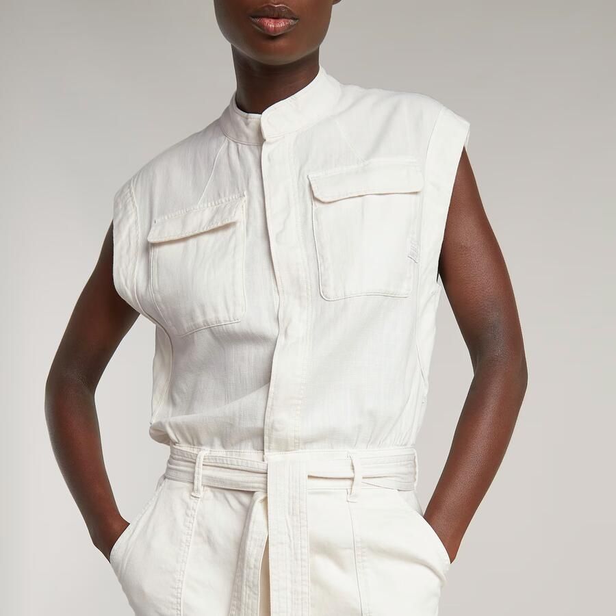 G-Star RAW Cap Sleeve Pocket Jurk Wit Dames - Foto 4