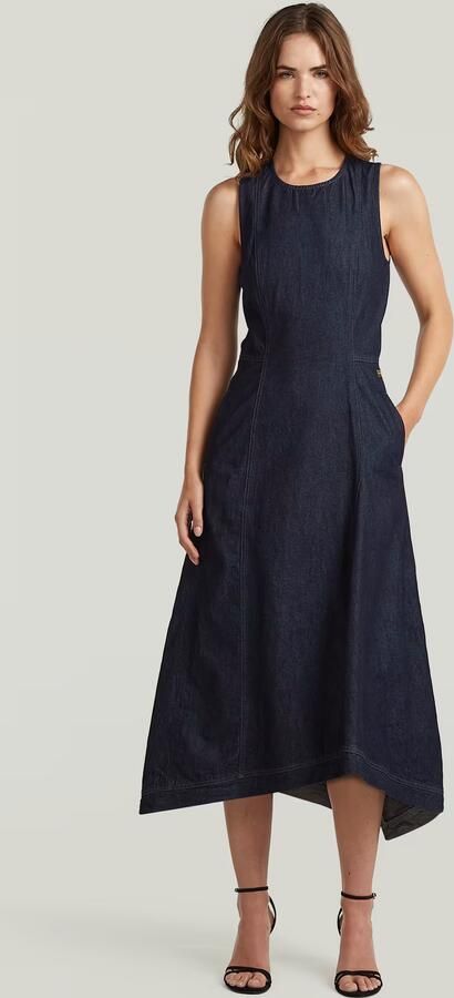 G-Star RAW Corset Flare Denim Jurk Donkerblauw Dames - Foto 6