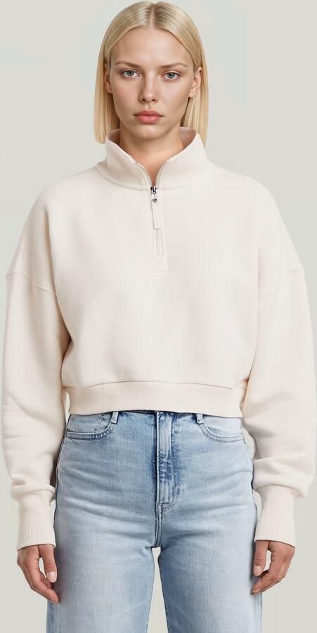 G-Star RAW Cropped Half Zip Loose Sweater Wit Dames - Foto 5