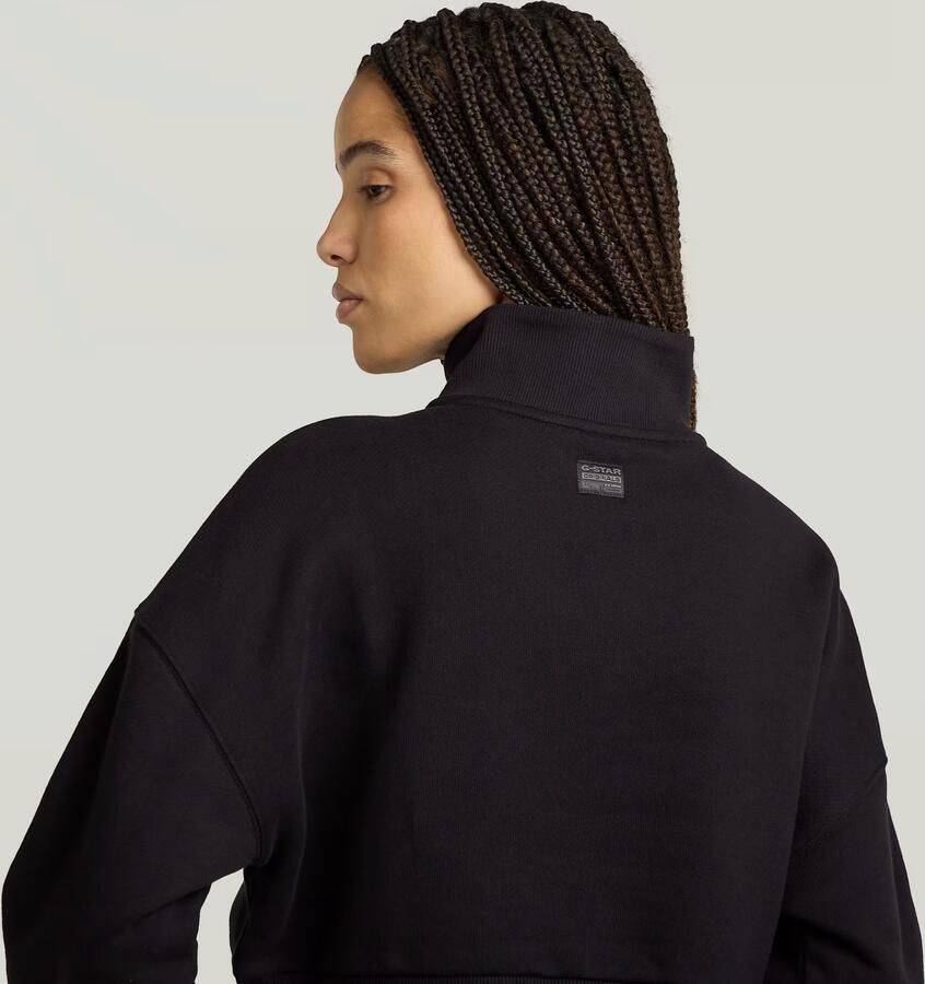 G-Star RAW Cropped Half Zip Loose Sweater Zwart Dames