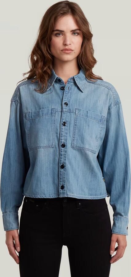 G-Star RAW Cropped Relaxed Overhemd Midden blauw Dames