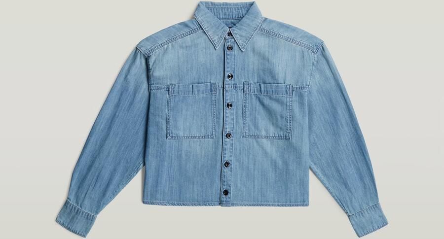 G-Star RAW Cropped Relaxed Overhemd Midden blauw Dames - Foto 4