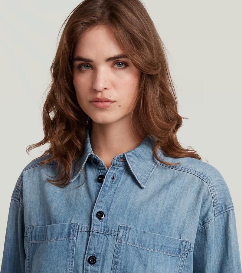 G-Star RAW Cropped Relaxed Overhemd Midden blauw Dames - Foto 3