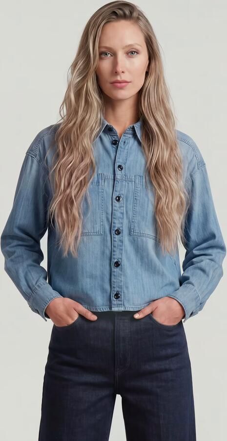G-Star RAW Cropped Relaxed Overhemd Midden blauw Dames - Foto 5