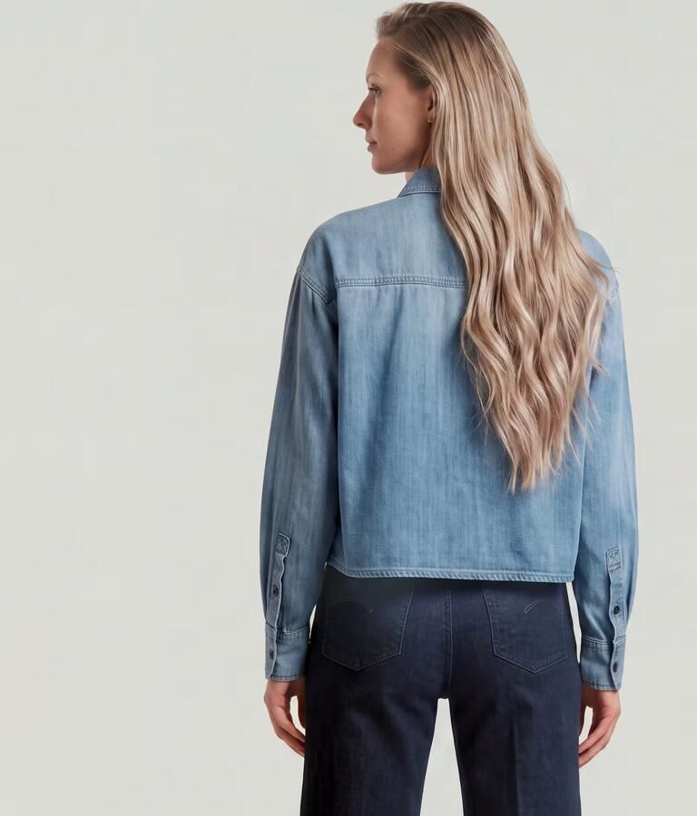 G-Star RAW Cropped Relaxed Overhemd Midden blauw Dames - Foto 4