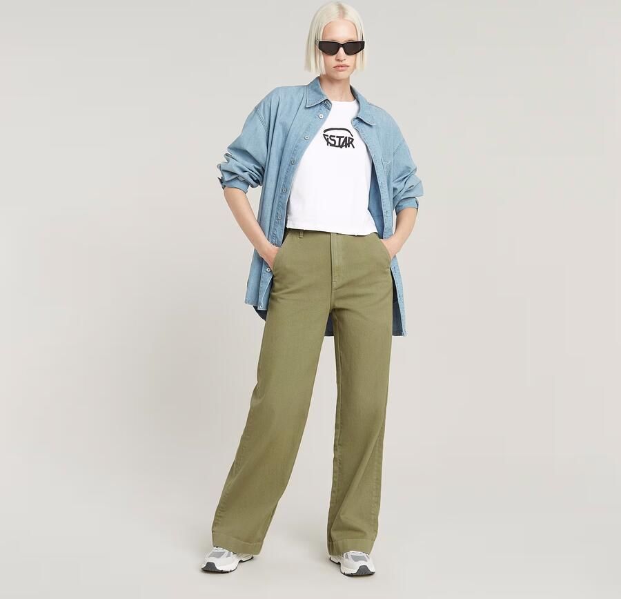 G-STAR wide leg high waist casual broek lichtkaki - Foto 8