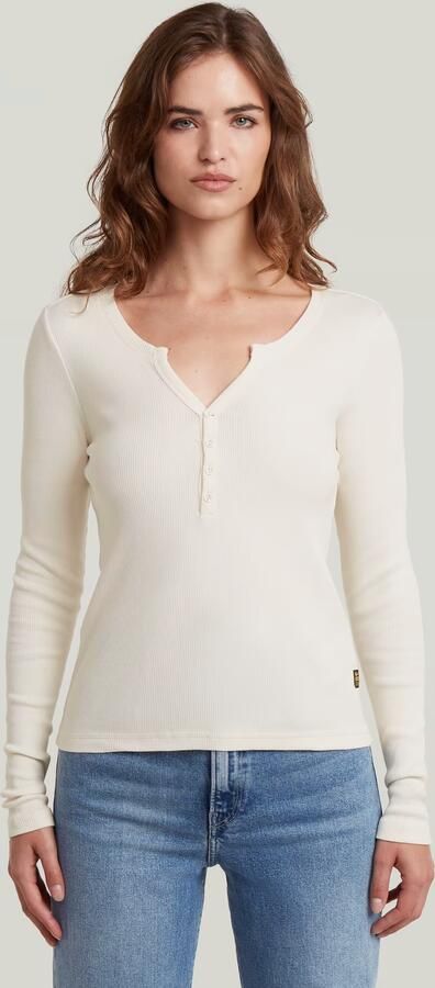 G-Star RAW Deep V Henley Slim T-Shirt Beige Dames - Foto 7