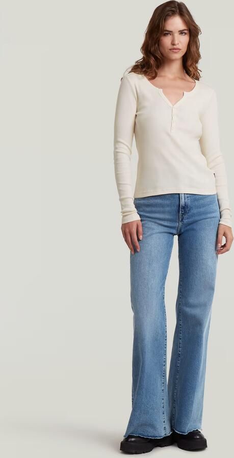 G-Star RAW Deep V Henley Slim T-Shirt Beige Dames - Foto 4