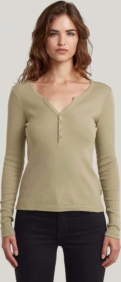 G-Star RAW Deep V Henley Slim T-Shirt Groen Dames - Foto 7