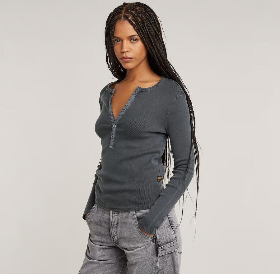 G-Star RAW Shirt met lange mouwen Deep v slim met knoopsluiting - Foto 3