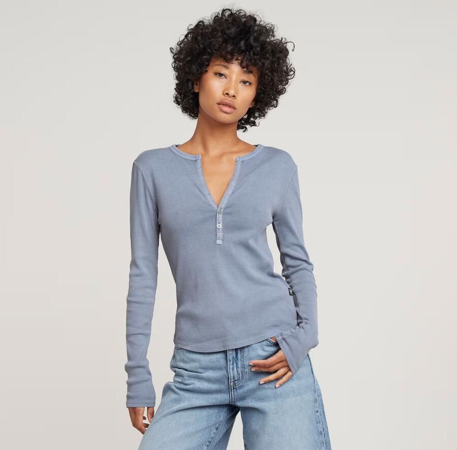 G-Star RAW Shirt met lange mouwen Deep v slim met knoopsluiting