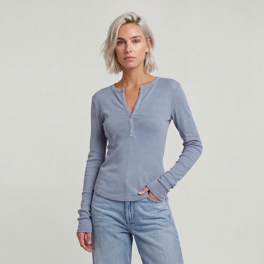 G-Star RAW Shirt met lange mouwen Deep v slim met knoopsluiting - Foto 3