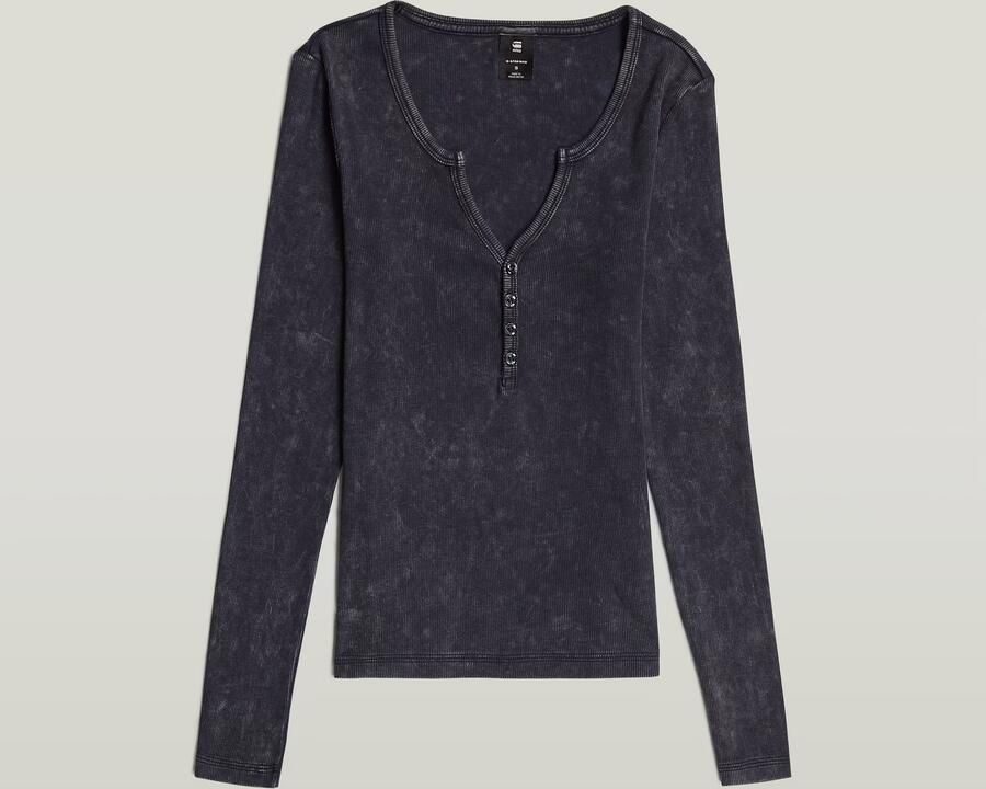 G-Star RAW Deep V Overdyed Henley Slim Top Donkerblauw Dames