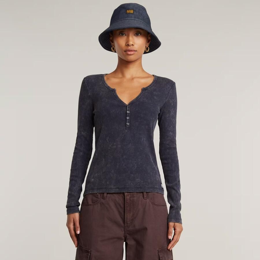 G-Star RAW Deep V Overdyed Henley Slim Top Donkerblauw Dames - Foto 2