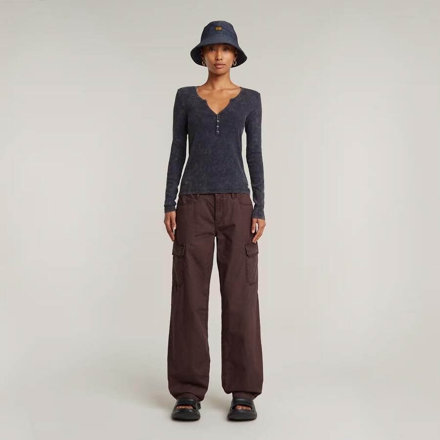 G-Star RAW Deep V Overdyed Henley Slim Top Donkerblauw Dames - Foto 4