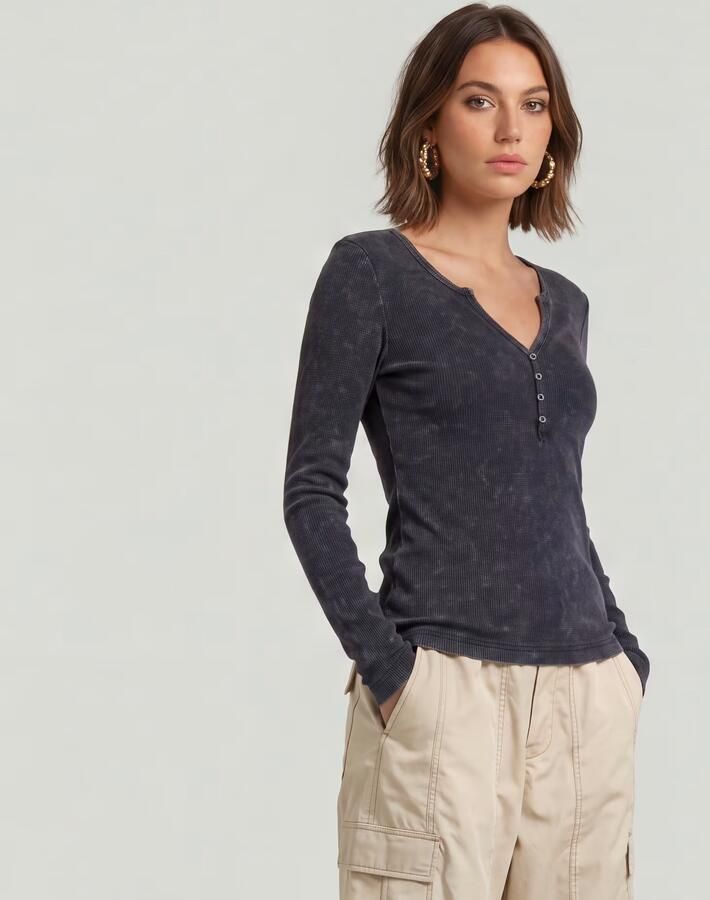 G-Star RAW Deep V Overdyed Henley Slim Top Donkerblauw Dames - Foto 5