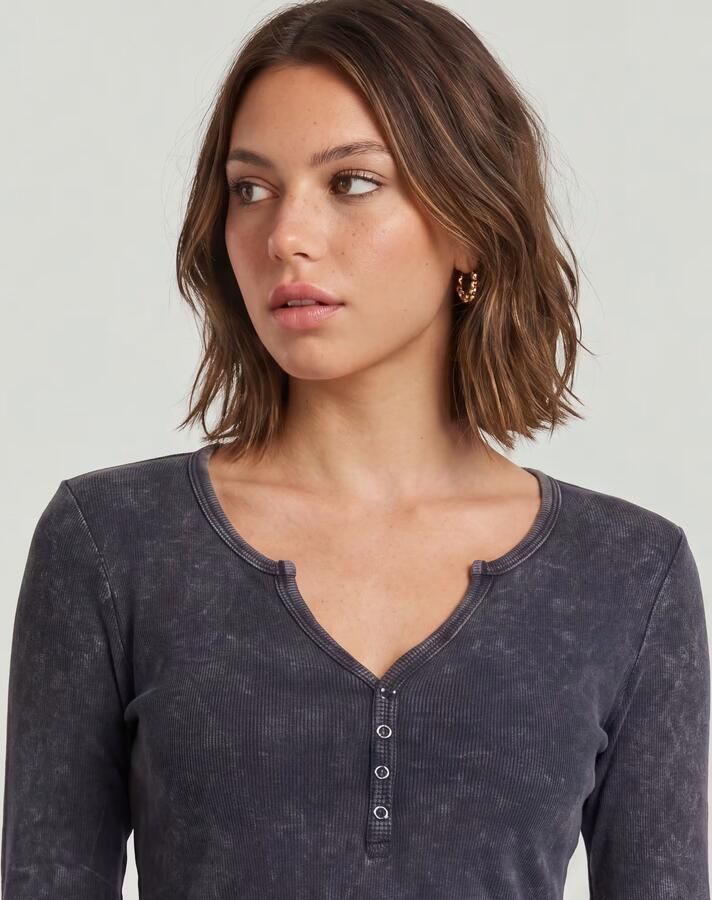G-Star RAW Deep V Overdyed Henley Slim Top Donkerblauw Dames - Foto 4
