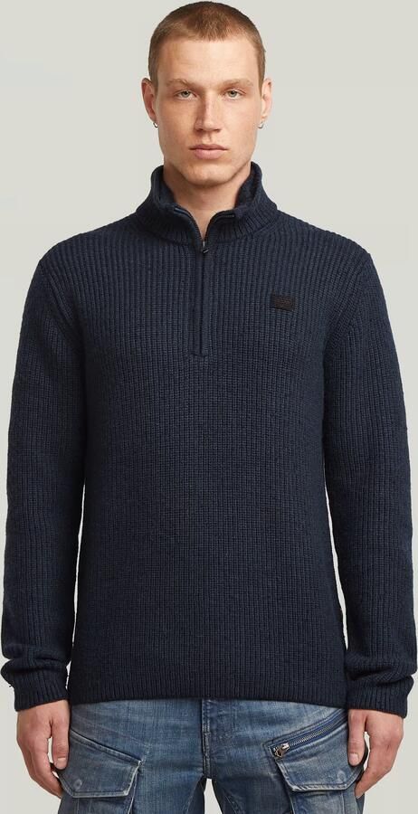 G-Star RAW Double Collar Half Zip Knit Donkerblauw Heren